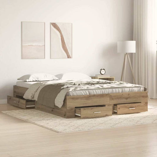 Bed Frame with Drawers without Mattress 140x190 cm Artisan oak