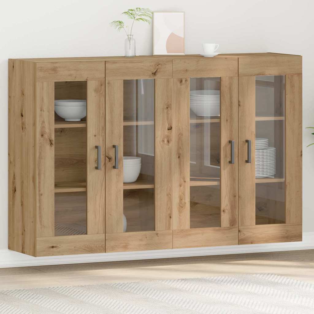 Wall Mounted Cabinets 2 pcs Engineered Wood U Shape Black Artisan oak