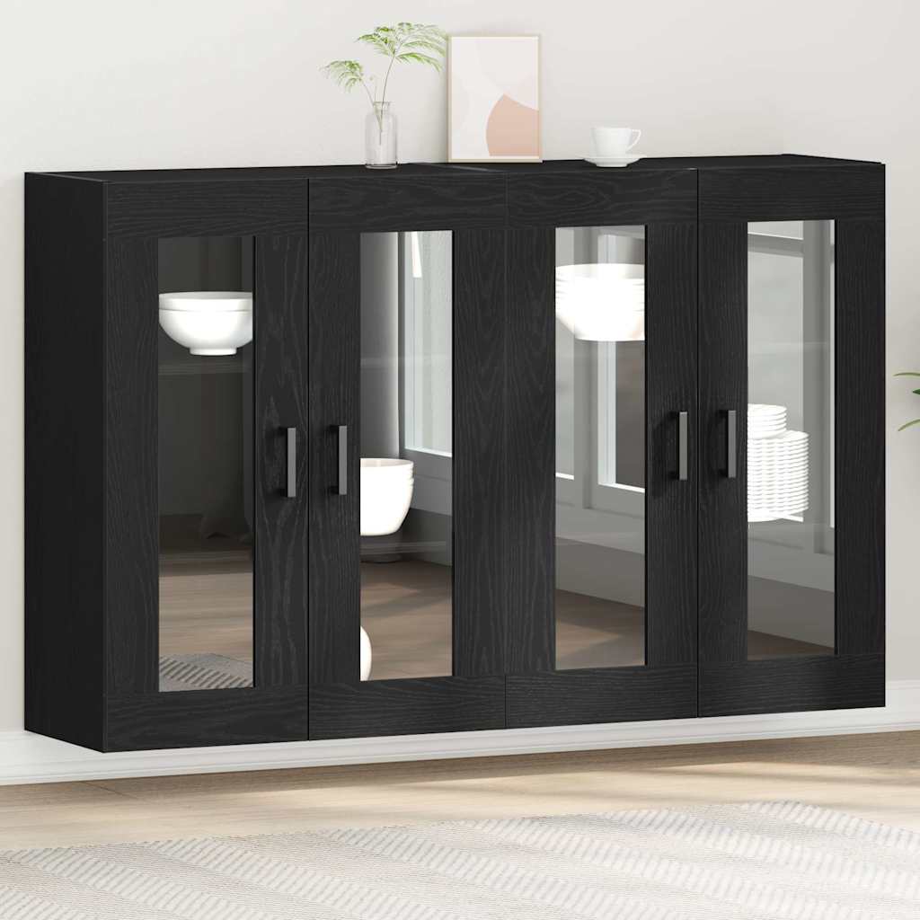 Wall Mounted Cabinets 2 pcs Engineered Wood U Shape Black Black oak