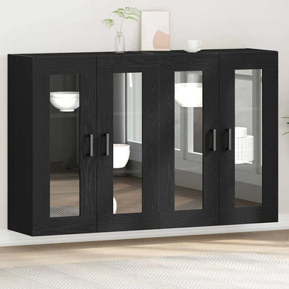 Wall Mounted Cabinets 2 pcs Engineered Wood U Shape Black Black oak