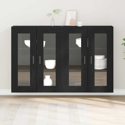 Wall Mounted Cabinets 2 pcs Engineered Wood U Shape Black Black oak