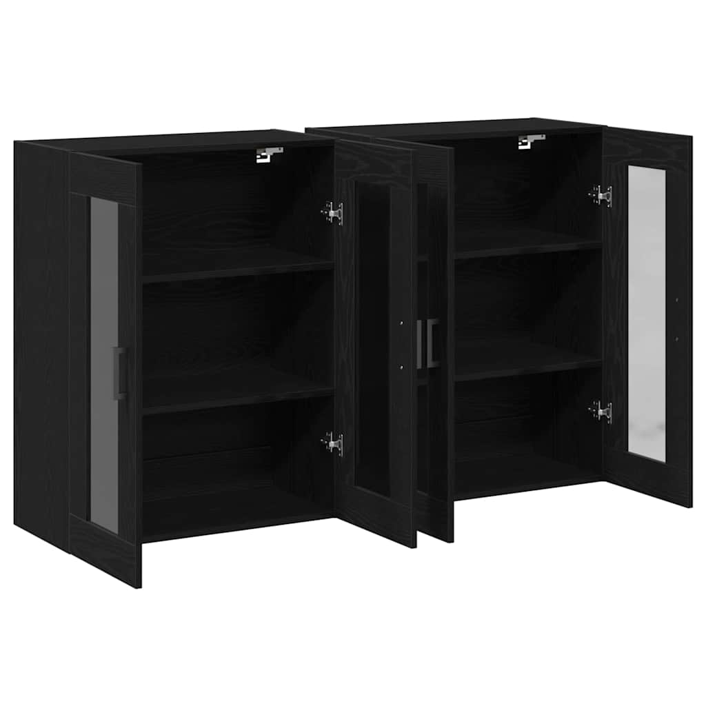 Wall Mounted Cabinets 2 pcs Engineered Wood U Shape Black Black oak