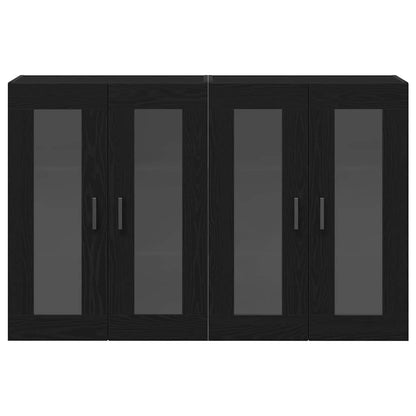 Wall Mounted Cabinets 2 pcs Engineered Wood U Shape Black Black oak