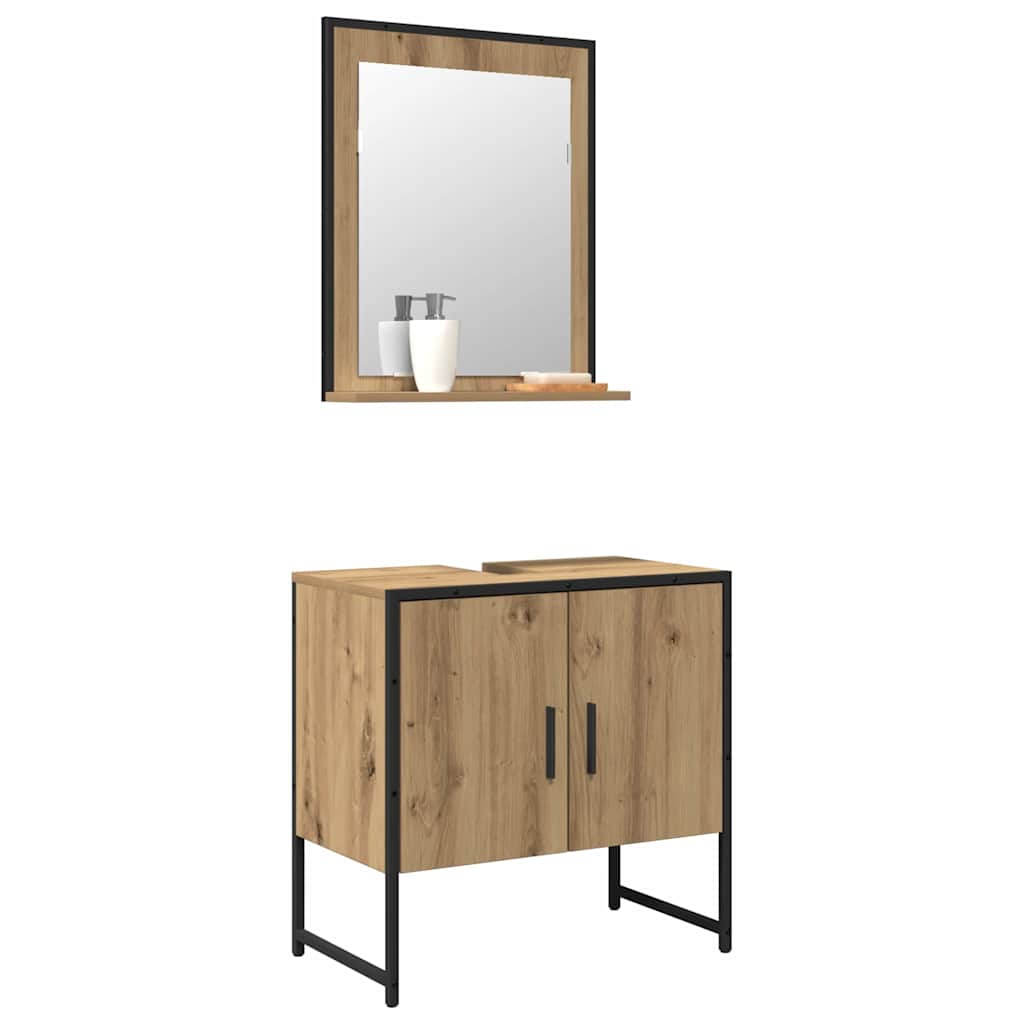 2 Piece Bathroom Cabinet Set Engineered Wood Artisan oak