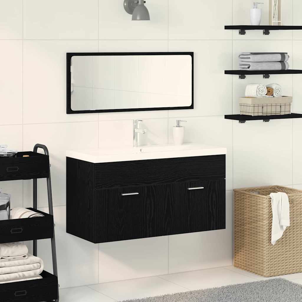 Bathroom Furniture Set Engineered Wood 90 x 38.5 x 46 cm Black oak