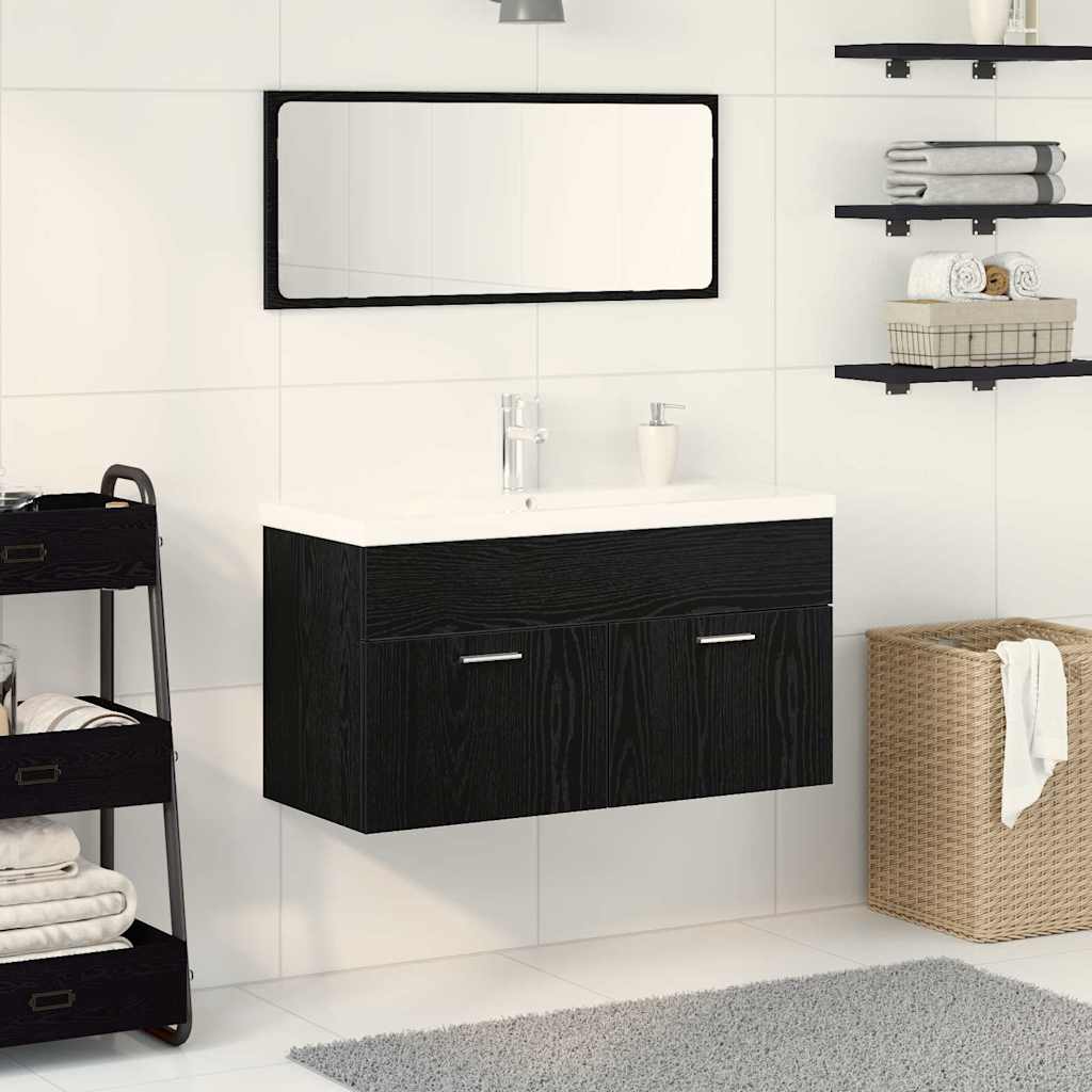 Bathroom Furniture Set Engineered Wood 90 x 38.5 x 46 cm Black oak