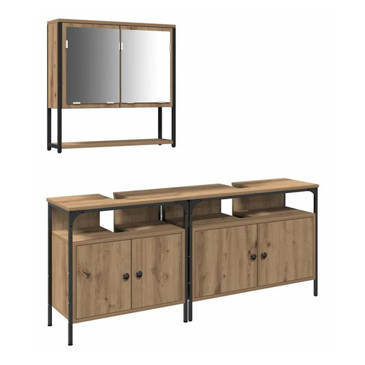 3 Piece Bathroom Furniture Set Engineered Wood Artisan oak