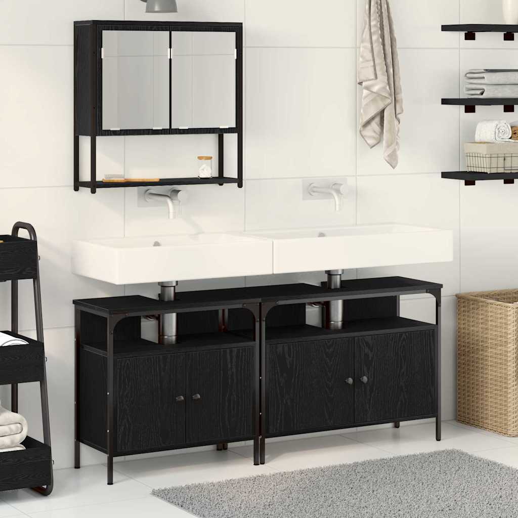 3 Piece Bathroom Furniture Set Engineered Wood Black oak