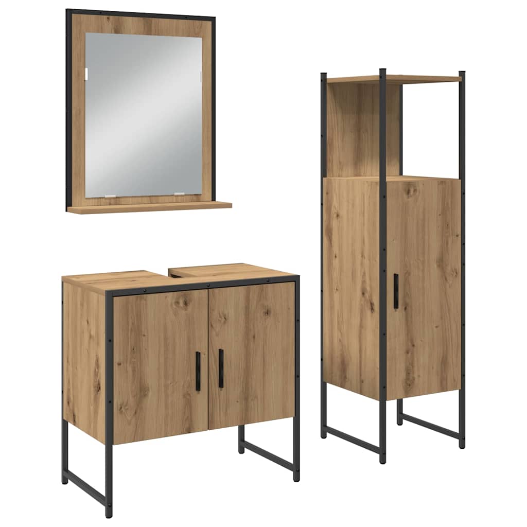 3 Piece Bathroom Cabinet Set Engineered Wood Artisan oak