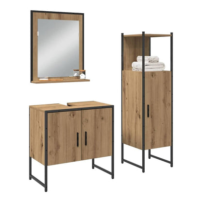 3 Piece Bathroom Cabinet Set Engineered Wood Artisan oak
