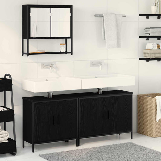 3 Piece Bathroom Furniture Set Engineered Wood Black oak
