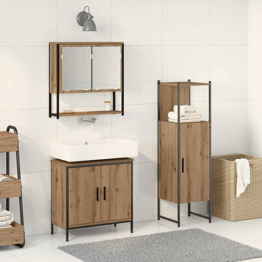 3 Piece Bathroom Furniture Set Engineered Wood Artisan oak