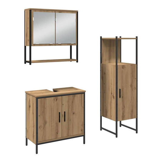 3 Piece Bathroom Furniture Set Engineered Wood Artisan oak