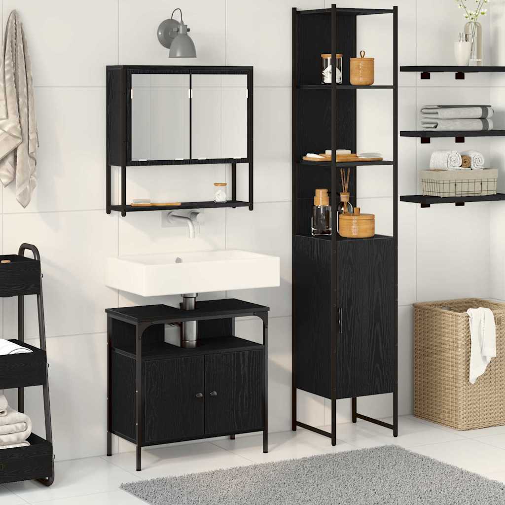 Bathroom Furniture Set 3 pcs Engineered Wood Black oak