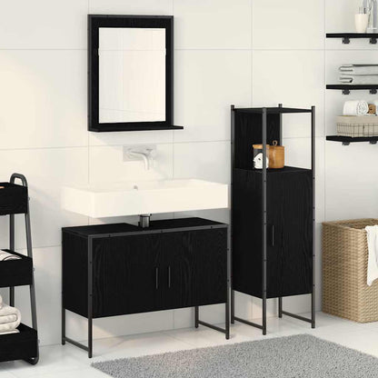 3 Piece Bathroom Cabinet Set Engineered Wood Black oak