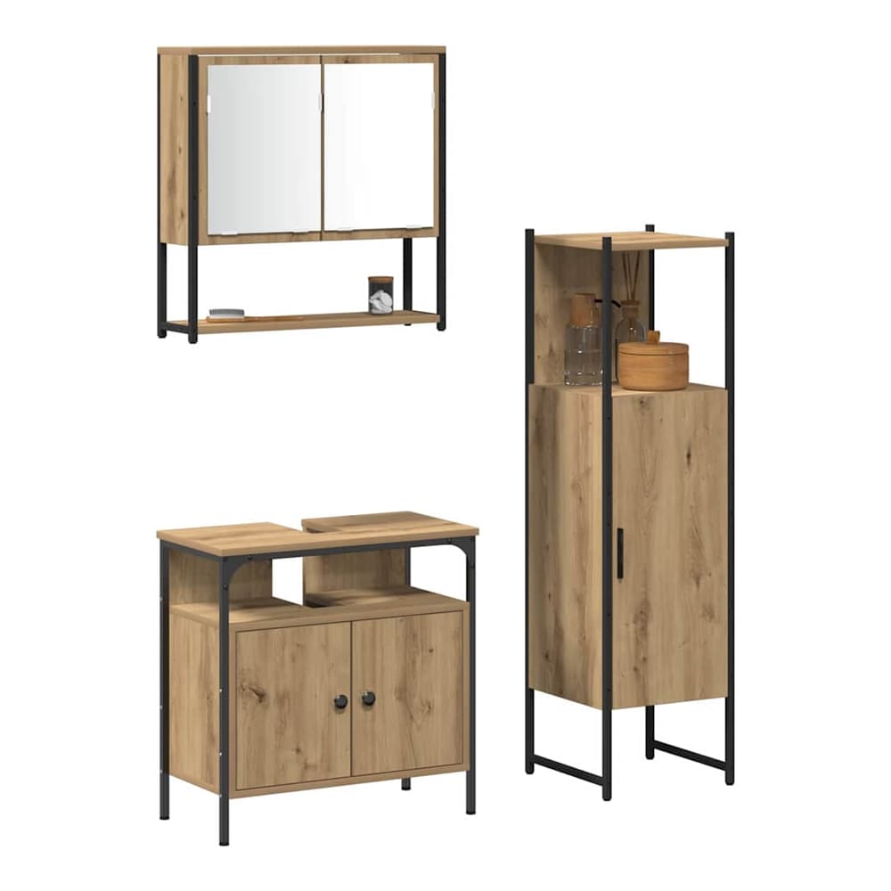 3 Piece Bathroom Furniture Set Engineered Wood Artisan oak