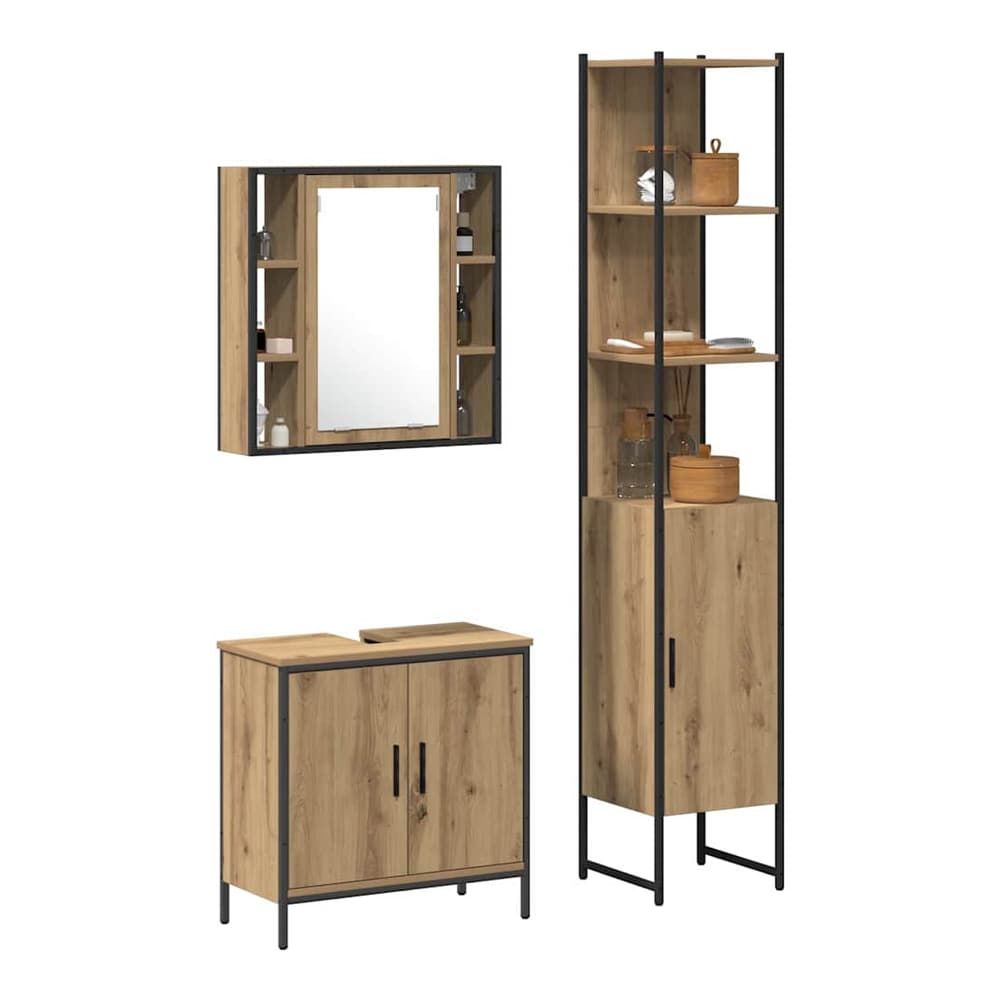 3 Piece Bathroom Cabinet Set Engineered Wood Artisan oak