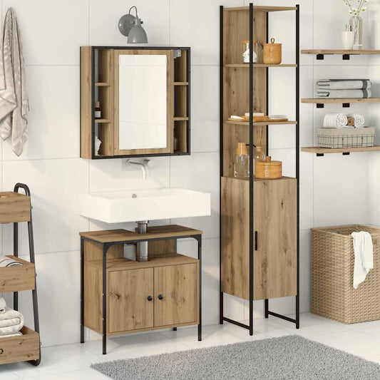 3 Piece Bathroom Cabinet Set Engineered Wood Artisan oak