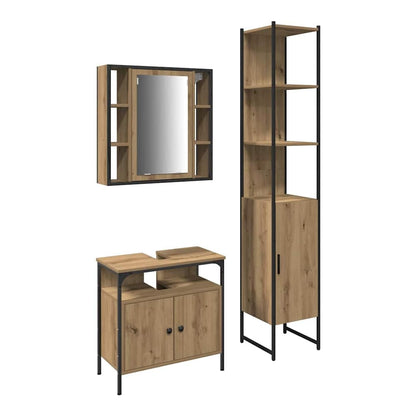 3 Piece Bathroom Cabinet Set Engineered Wood Artisan oak