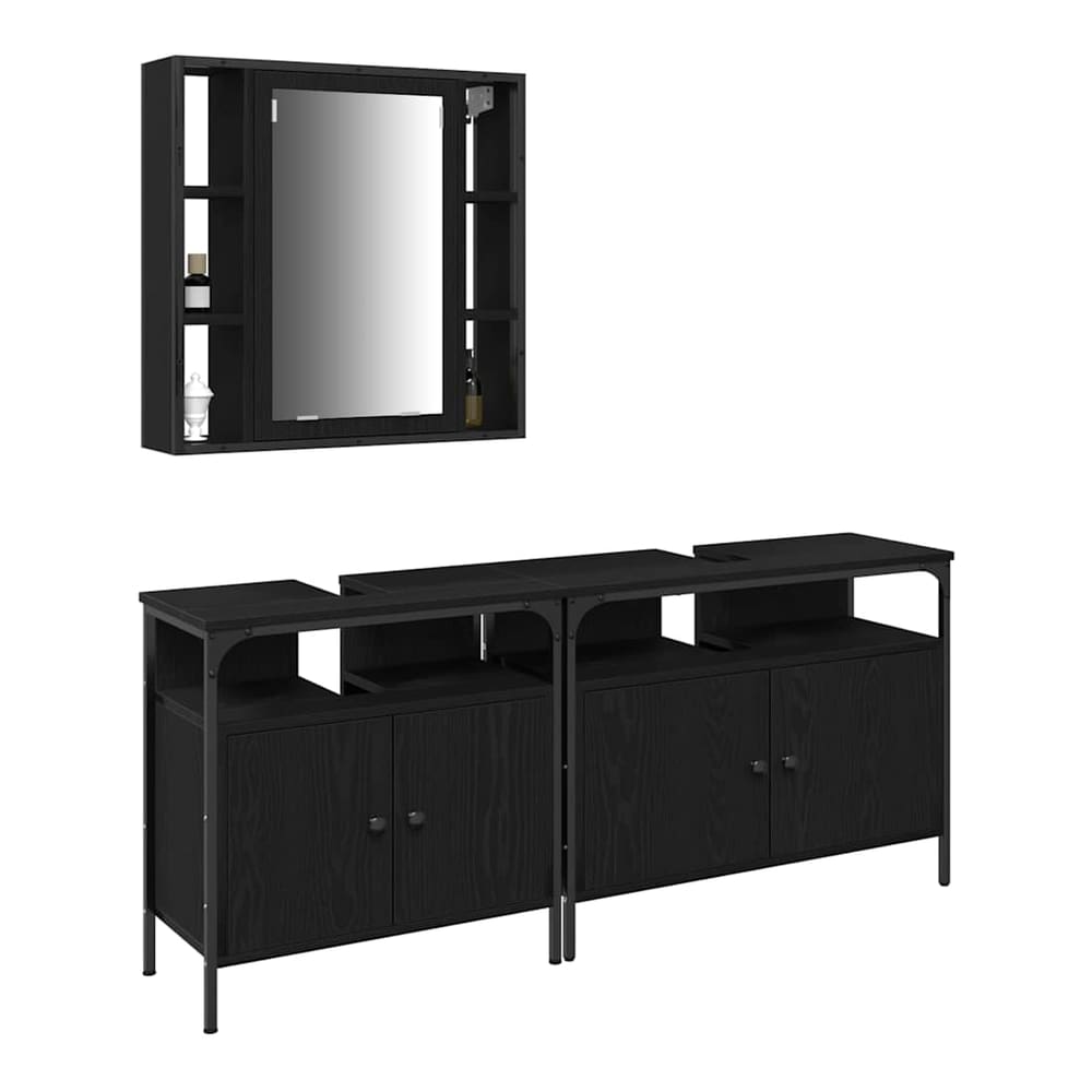 3 Piece Bathroom Cabinet Set Engineered Wood Black oak