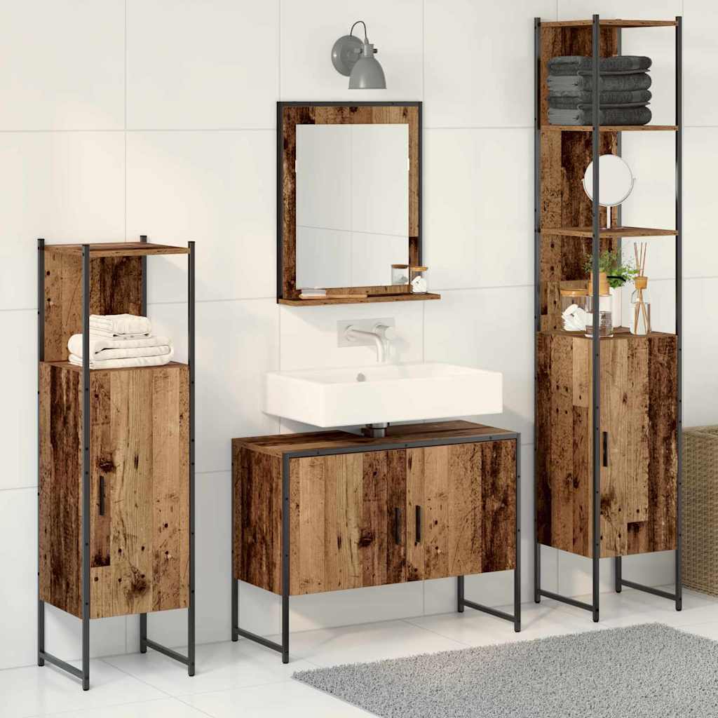 4 Piece Bathroom Cabinet Set Engineered Wood Old wood
