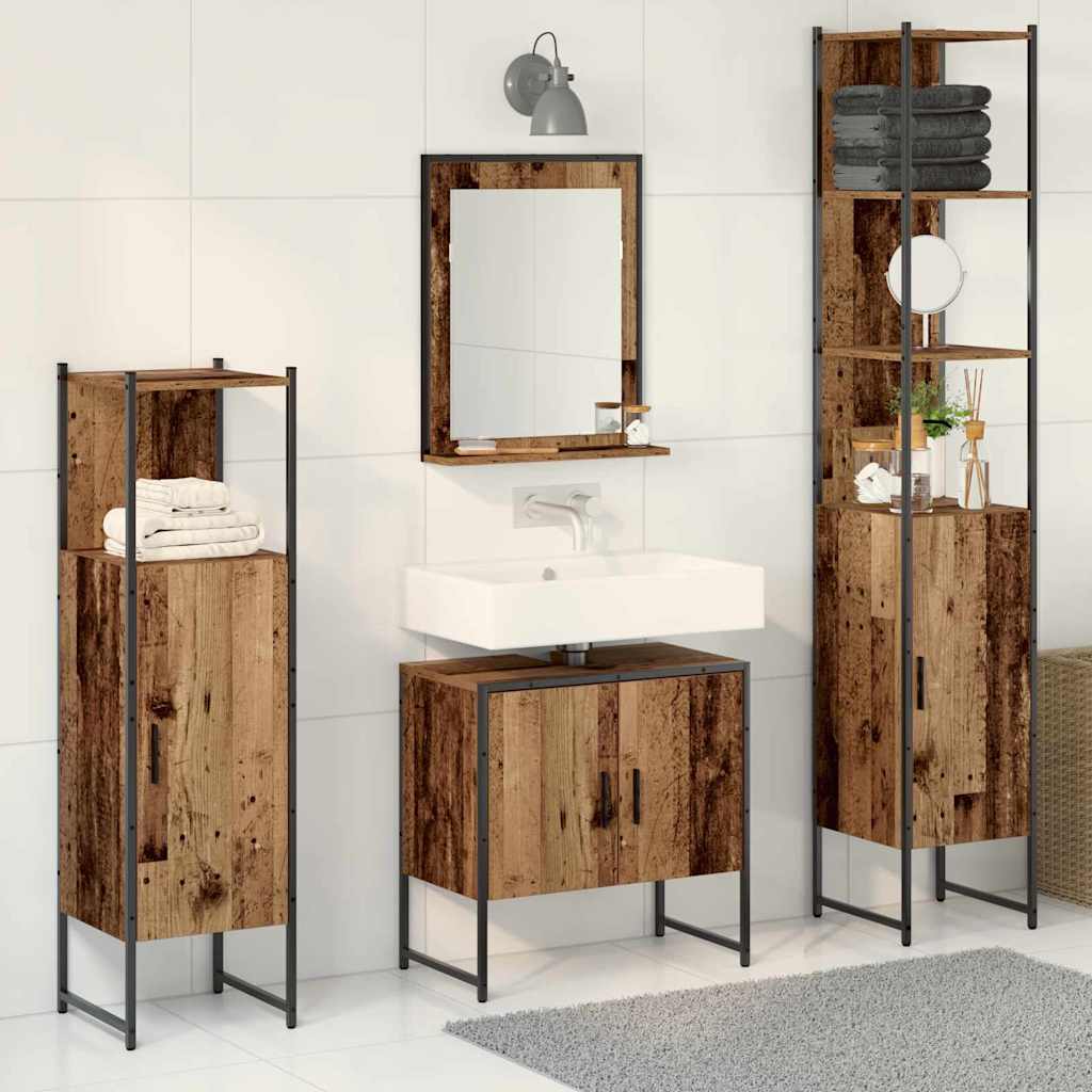 4 Piece Bathroom Cabinet Set Engineered Wood Old wood