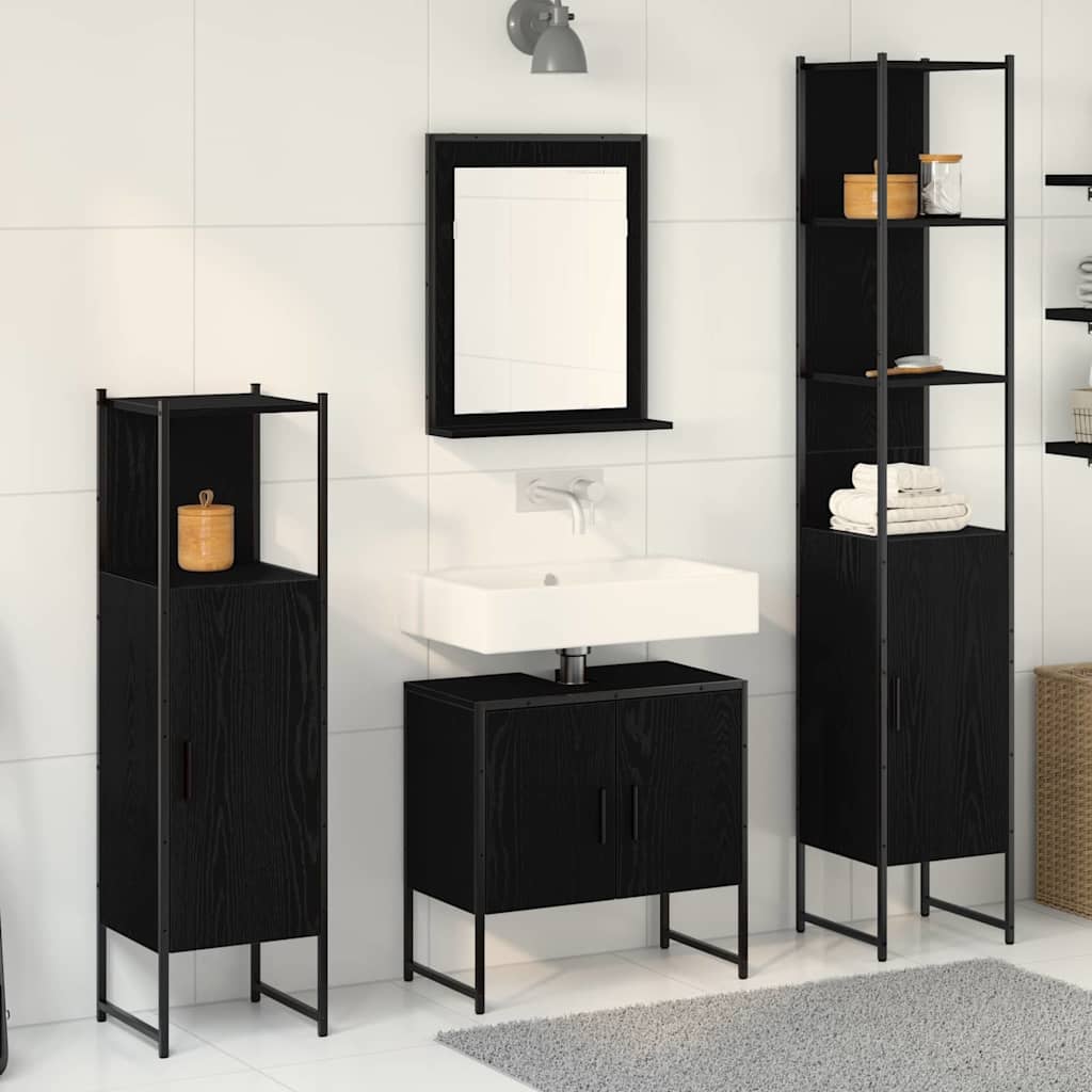 4 Piece Bathroom Cabinet Set Engineered Wood Black oak