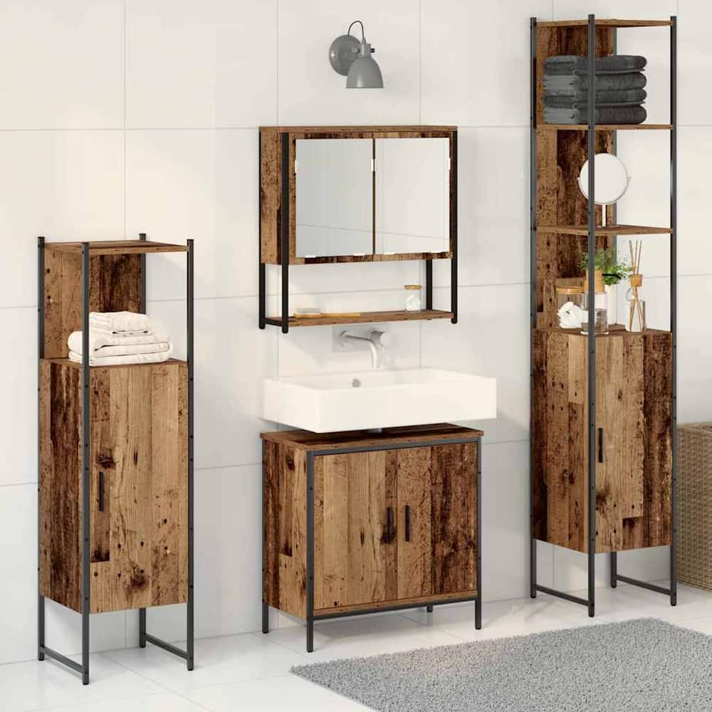 4 Piece Bathroom Furniture Set Engineered Wood Old wood