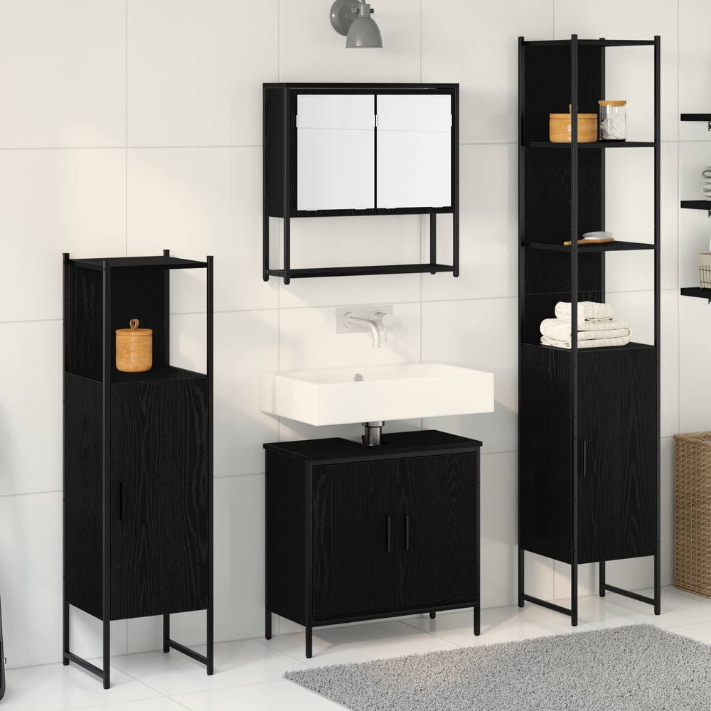 4 Piece Bathroom Furniture Set Engineered Wood Black oak