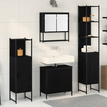 4 Piece Bathroom Furniture Set Engineered Wood Black oak