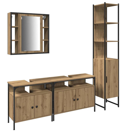 4 Piece Bathroom Cabinet Set Engineered Wood Artisan oak