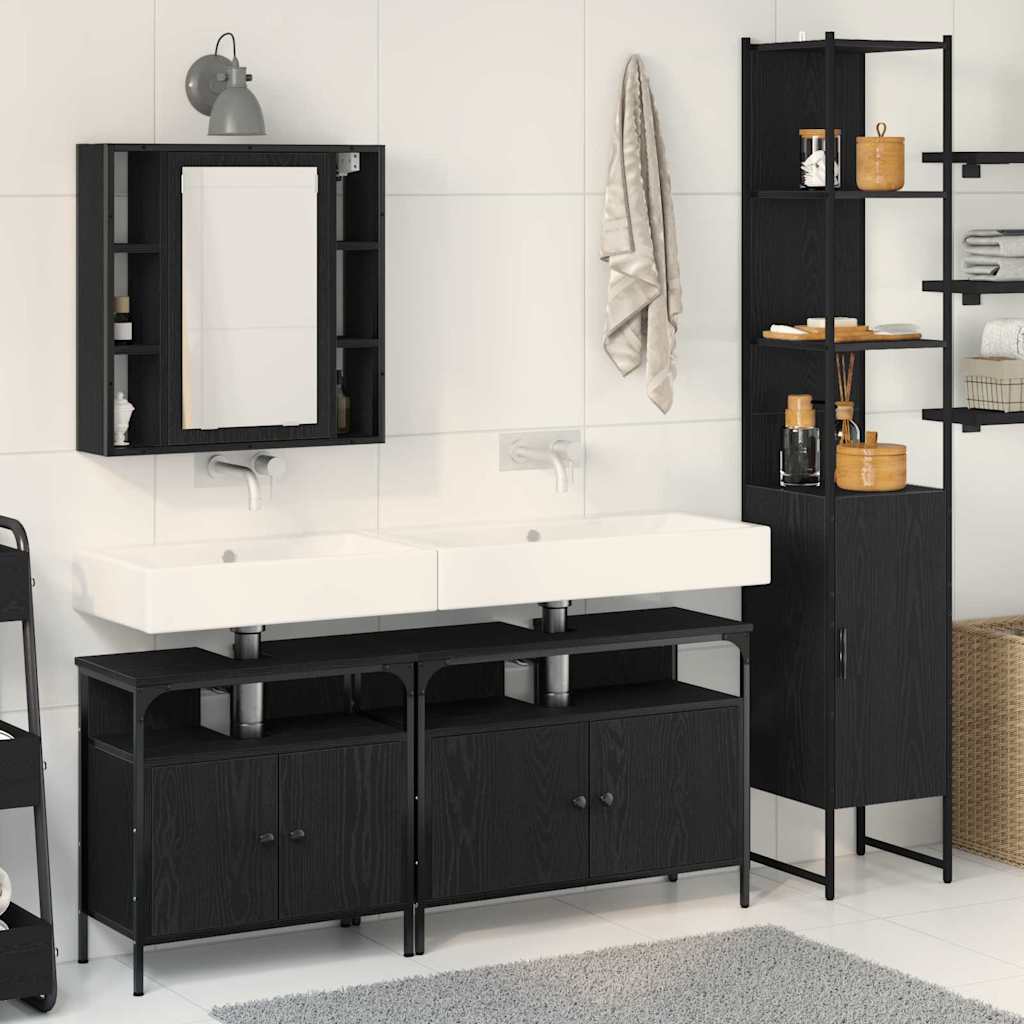 4 Piece Bathroom Cabinet Set Engineered Wood Black oak