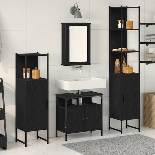 Bathroom Furniture Set 4 pcs Engineered Wood Black oak