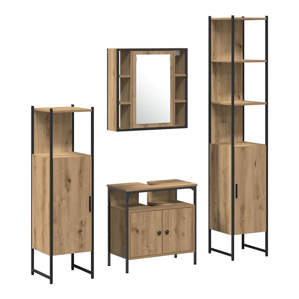 4 Piece Bathroom Cabinet Set Engineered Wood Artisan oak