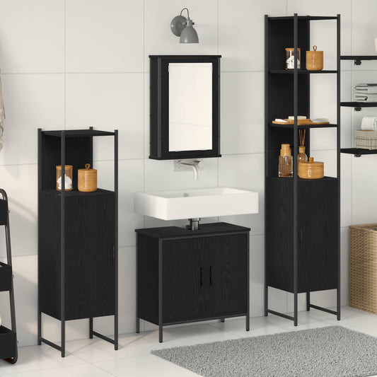 4 Piece Bathroom Furniture Set Engineered Wood Black oak