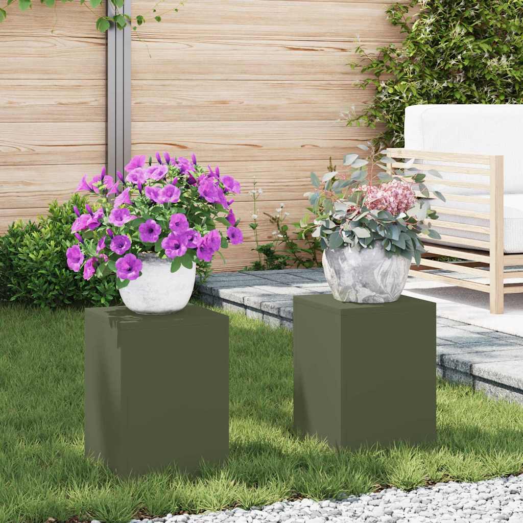 Plant Stand 2 pcs 30 x 30 x 40 cm Steel Olive green 2x (24 x 24 x 35 cm)