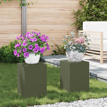Plant Stand 2 pcs 30 x 30 x 40 cm Steel Olive green 2x (24 x 24 x 35 cm)