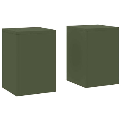 Plant Stand 2 pcs 30 x 30 x 40 cm Steel Olive green 2x (24 x 24 x 35 cm)