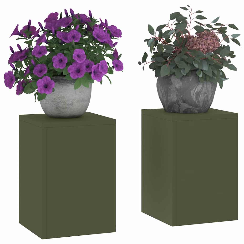 Plant Stand 2 pcs 30 x 30 x 40 cm Steel Olive green 2x (24 x 24 x 35 cm)
