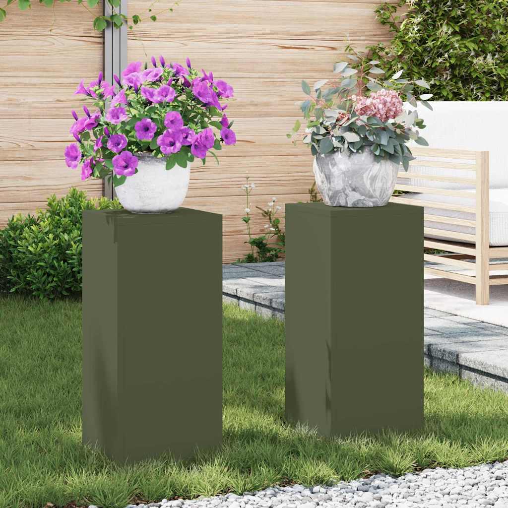 Plant Stand 2 pcs 30 x 30 x 40 cm Steel Olive green 2x (24 x 24 x 55 cm)
