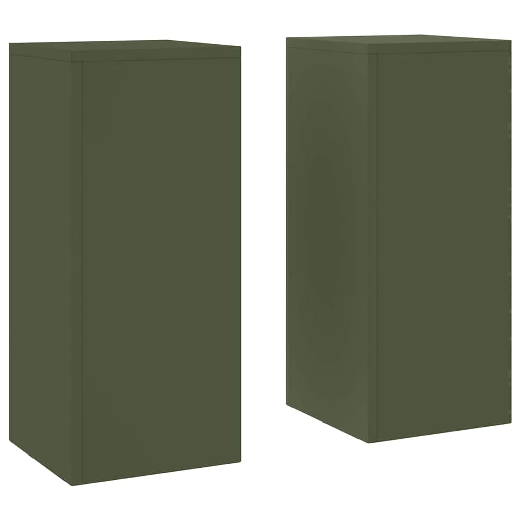 Plant Stand 2 pcs 30 x 30 x 40 cm Steel Olive green 2x (24 x 24 x 55 cm)