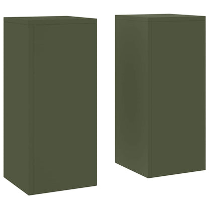 Plant Stand 2 pcs 30 x 30 x 40 cm Steel Olive green 2x (24 x 24 x 55 cm)