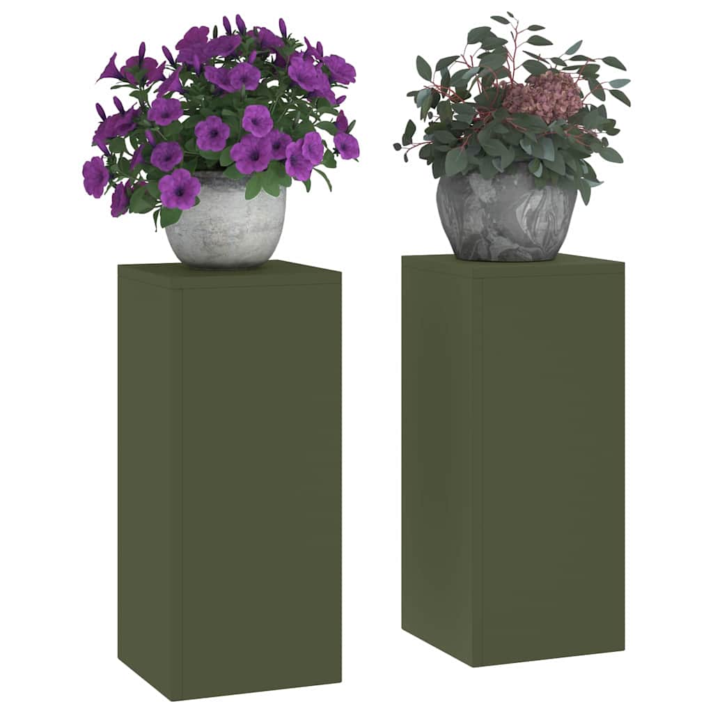Plant Stand 2 pcs 30 x 30 x 40 cm Steel Olive green 2x (24 x 24 x 55 cm)