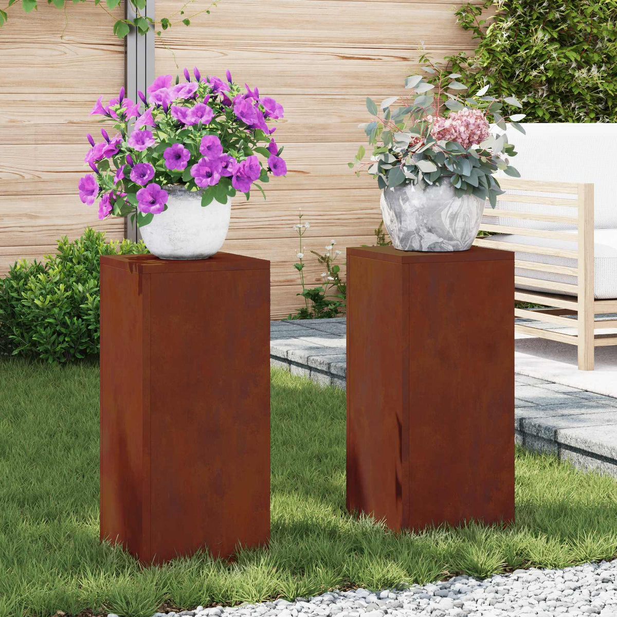 Plant Stand Rusty 30 x 30 x 40 cm Weathering steel 2x (24 x 24 x 55 cm)