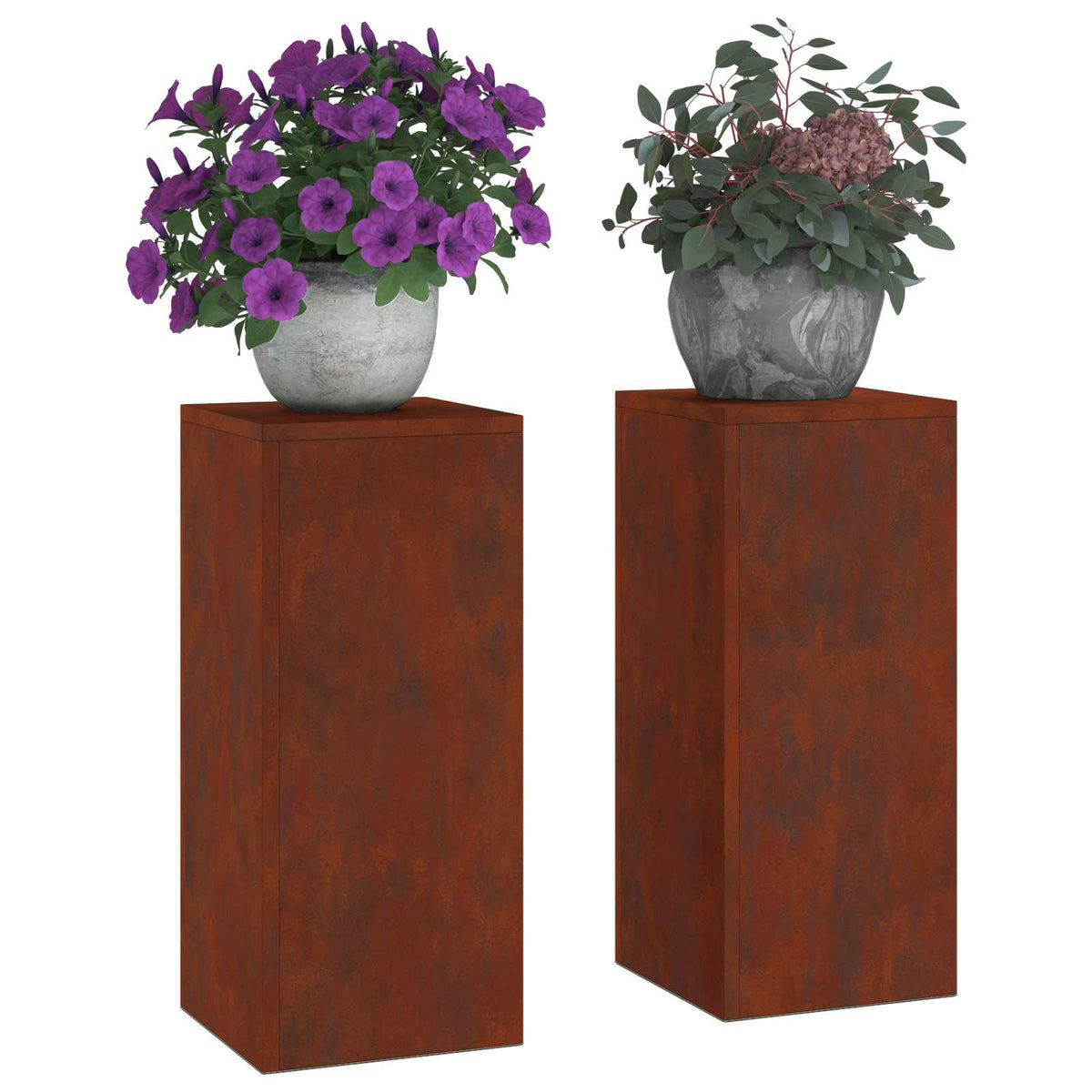 Plant Stand Rusty 30 x 30 x 40 cm Weathering steel 2x (24 x 24 x 55 cm)