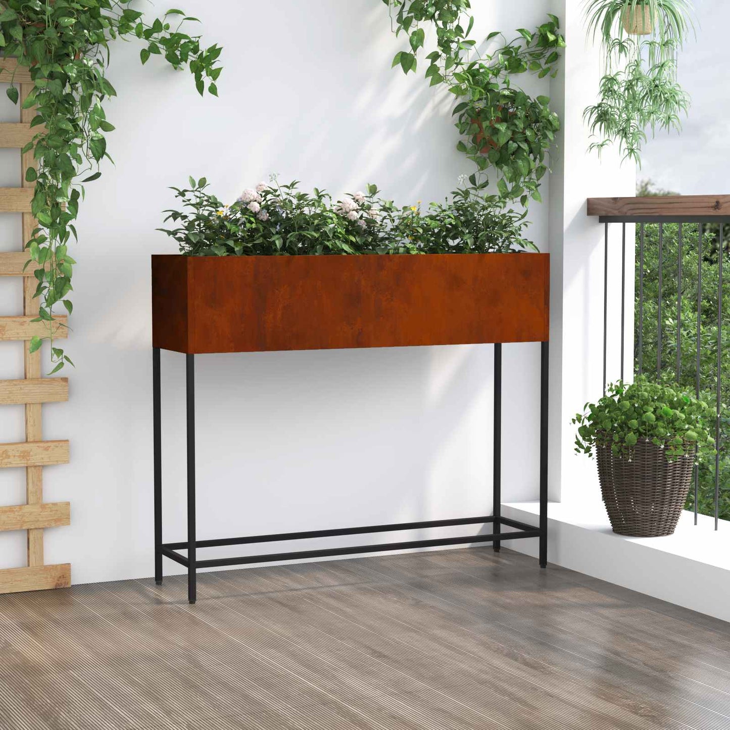 vidaXL Raised Garden Planter Rusty 100 x 26 x 82 cm Weathering Steel 4