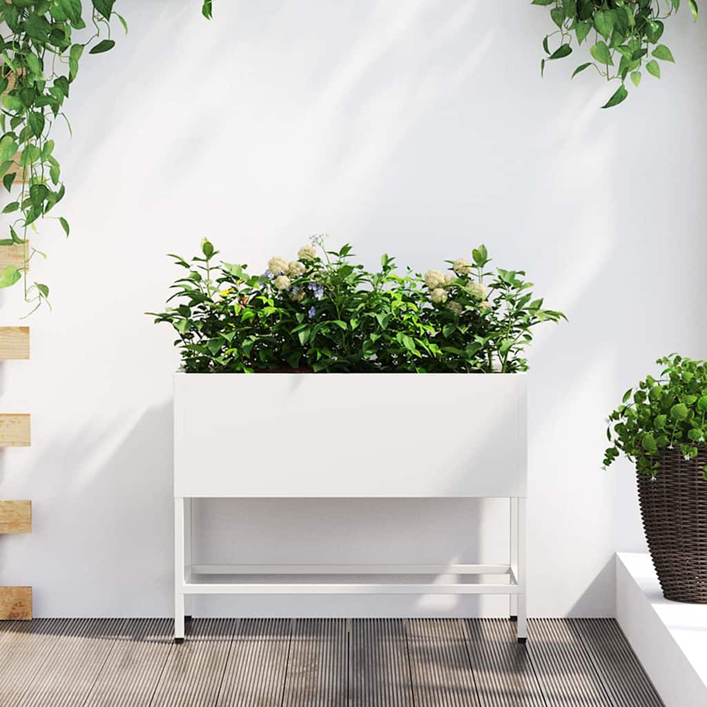 vidaXL Raised Garden Planter White 60 x 26 x 48 cm Steel 1