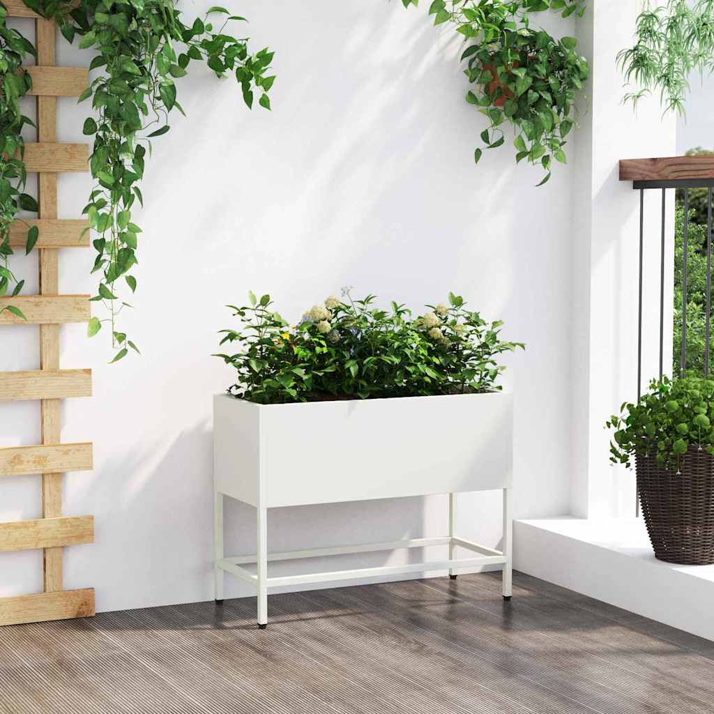vidaXL Raised Garden Planter White 60 x 26 x 48 cm Steel 4
