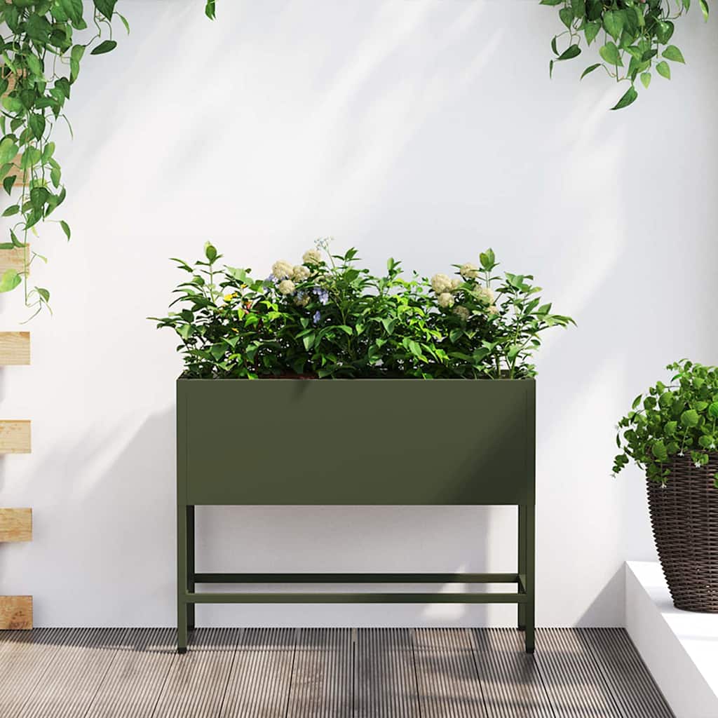 vidaXL Raised Garden Planter Olive green 60 x 26 x 45 cm Steel 1