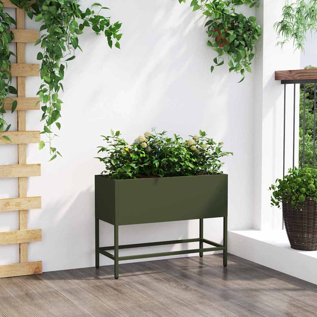 vidaXL Raised Garden Planter Olive green 60 x 26 x 45 cm Steel 4